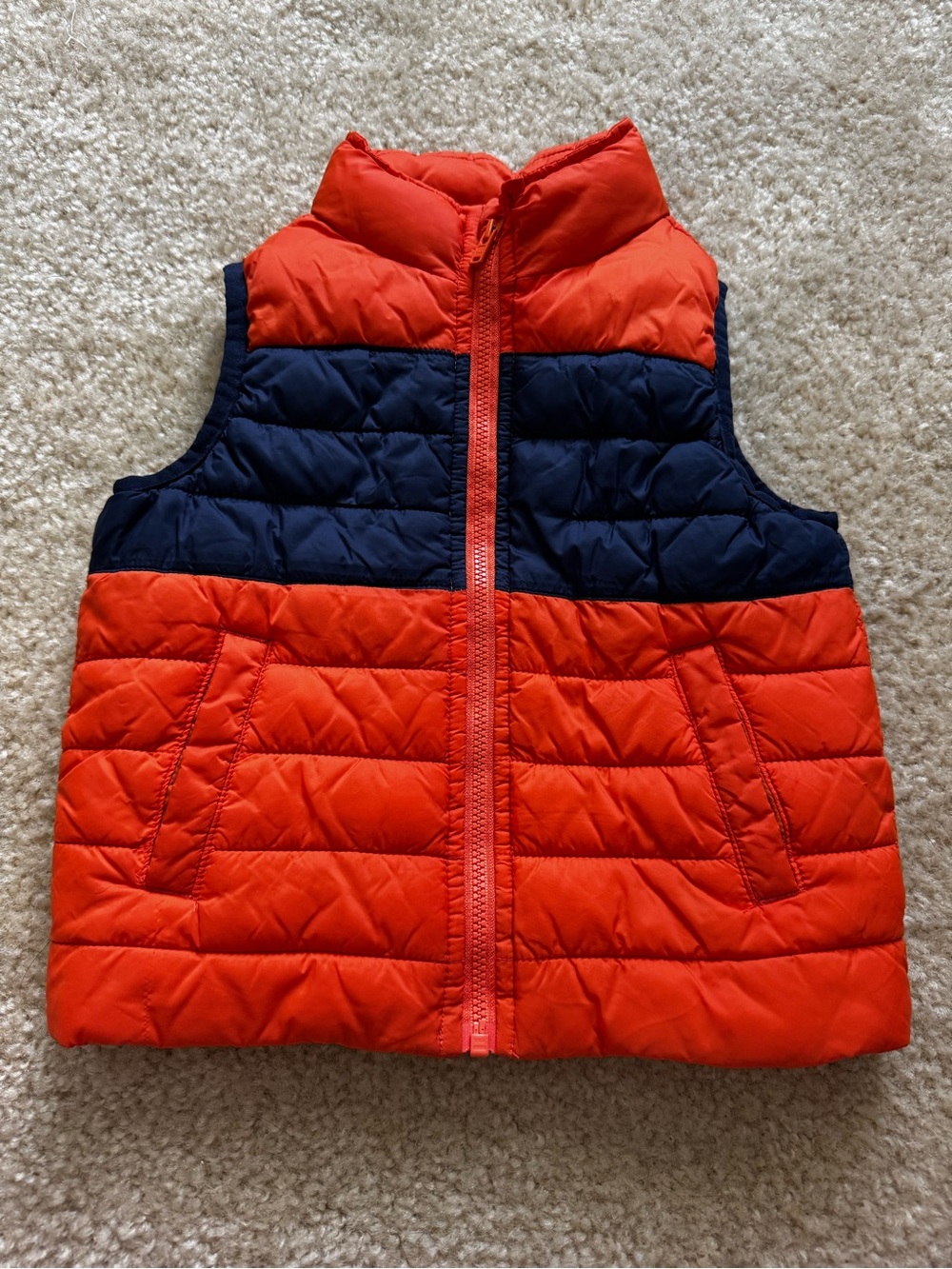 Janie and Jack Orange and Navy Colorblock Puffer Vest